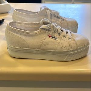 Superga White Platform Canvas Sneakers